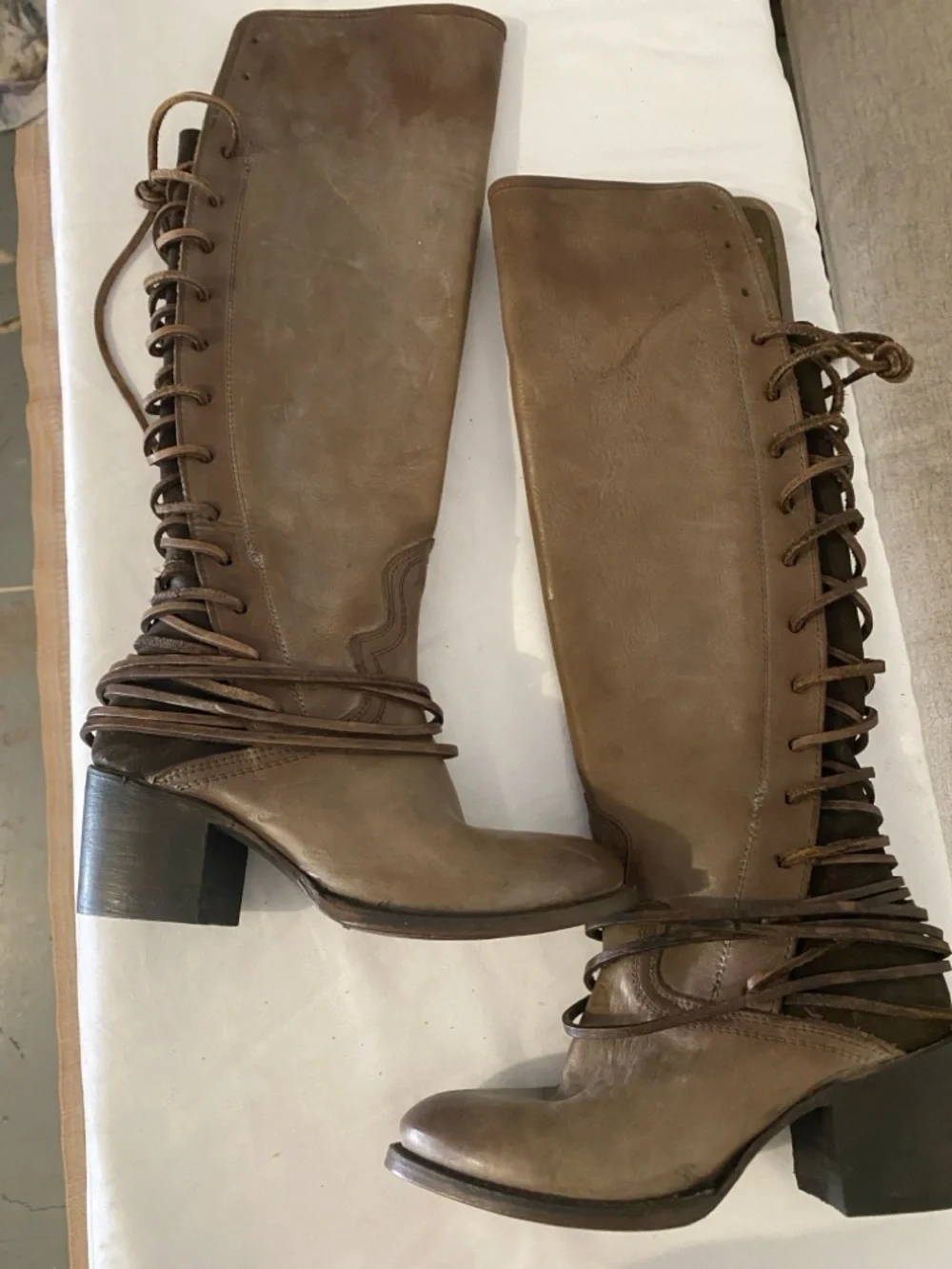 Freebird by Steven Taupe Brown Lace-Up Leather Heeled Boots - Picture 2 of 7